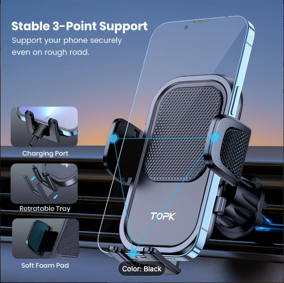 TOPK Car Phone Mount — 360° Rotation Air Vent Holder for All Smartphones