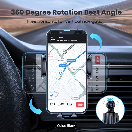 TOPK Car Phone Mount — 360° Rotation Air Vent Holder for All Smartphones