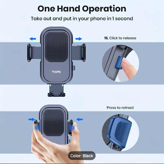 TOPK Car Phone Mount — 360° Rotation Air Vent Holder for All Smartphones