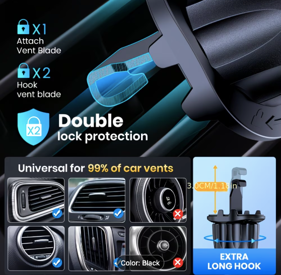 TOPK Car Phone Mount — 360° Rotation Air Vent Holder for All Smartphones