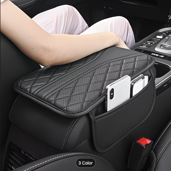 Synthetic leather Car Armrest Pad with Storage Bag — Universal Fit