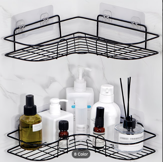 No-Drill Bathroom Corner Shelf — Adhesive Wall Mounted Storage Rack