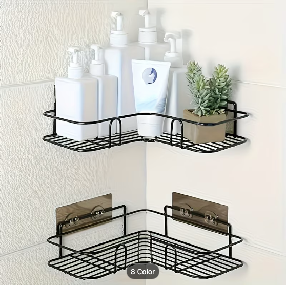 No-Drill Bathroom Corner Shelf — Adhesive Wall Mounted Storage Rack