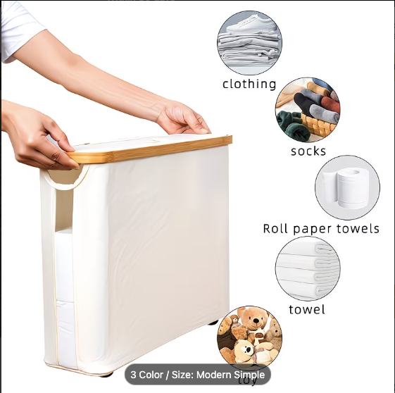 Bamboo & Fabric Toilet Paper Holder with Lid — Large Capacity Storage