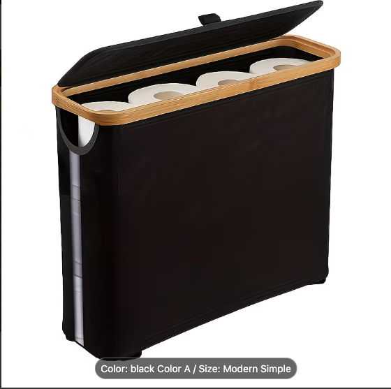 Bamboo & Fabric Toilet Paper Holder with Lid — Large Capacity Storage