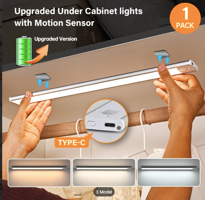Rechargeable LED Motion Sensor Light Bar | 3 Colour Modes | USB-C | Magnetic | 30cm