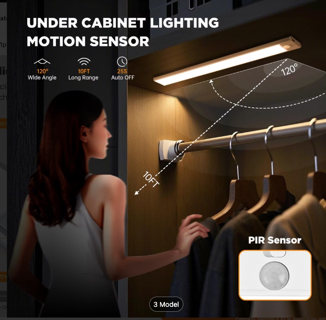 Rechargeable LED Motion Sensor Light Bar | 3 Colour Modes | USB-C | Magnetic | 30cm