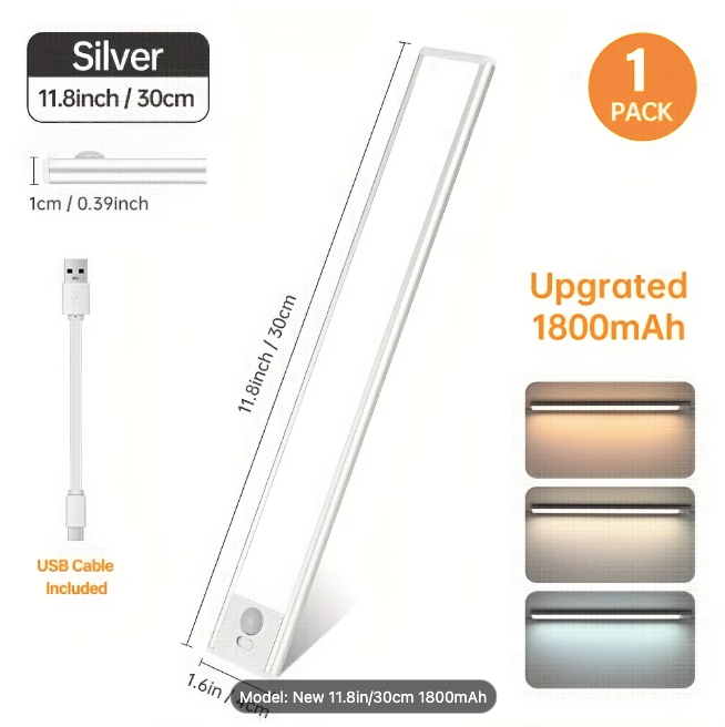 Rechargeable LED Motion Sensor Light Bar | 3 Colour Modes | USB-C | Magnetic | 30cm